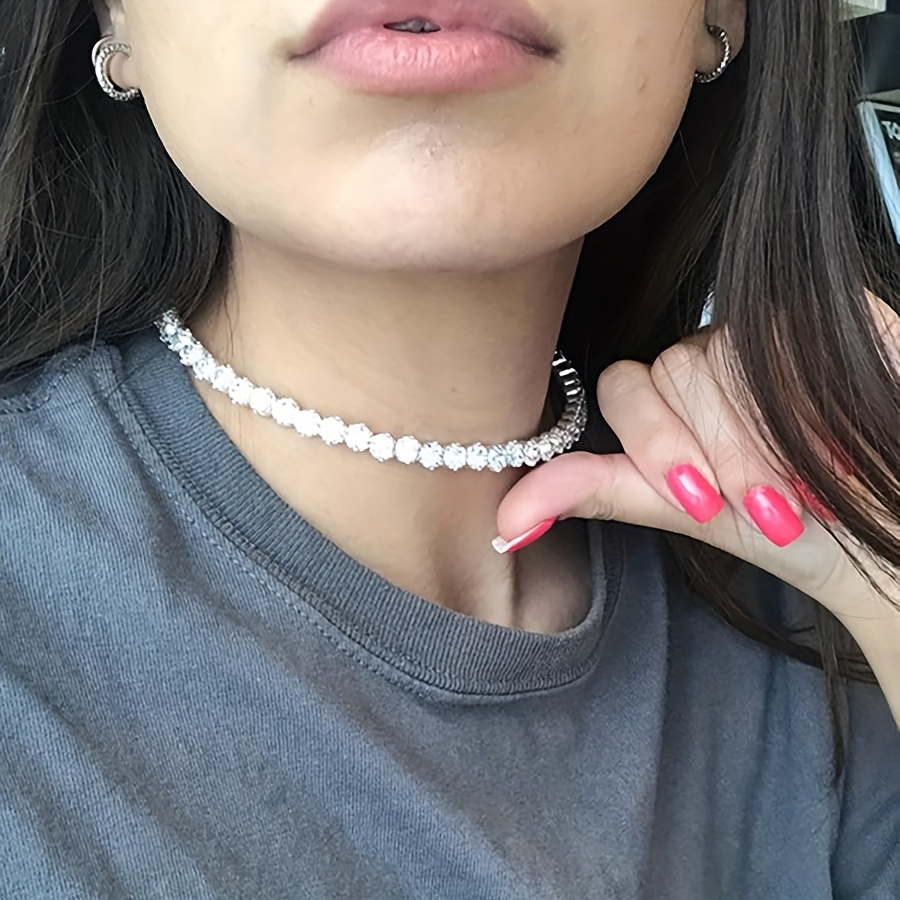 Rhinestone Round Single Row Collar Necklace for Women